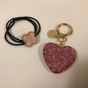 Pink Bundle - Heart Keychain & Clover Hair Tie NWOT